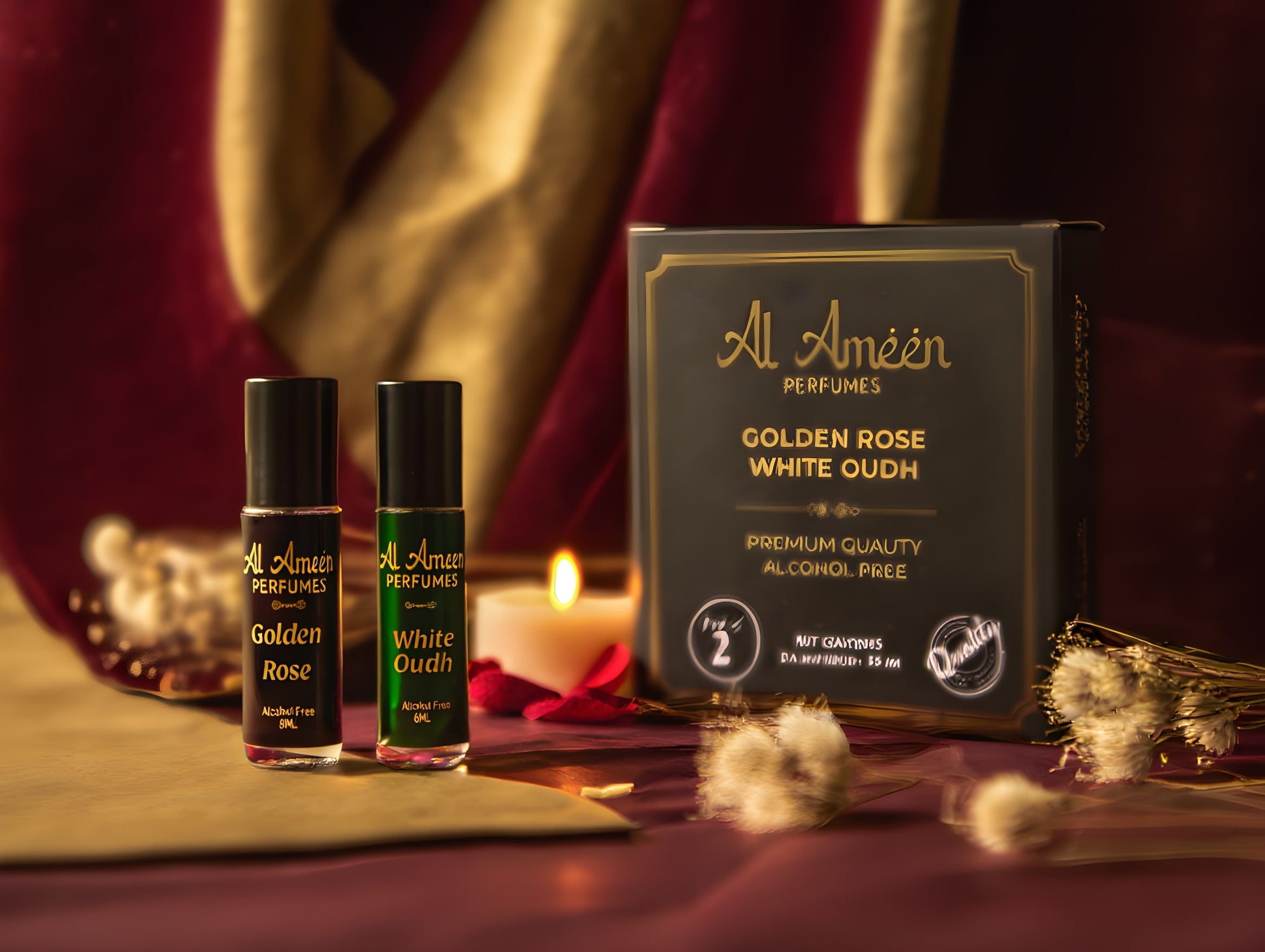 Duo of Elegance Luxury Attar Perfume Set 6ml – Golden Rose & White Oudh Alcohol-Free Roll-On